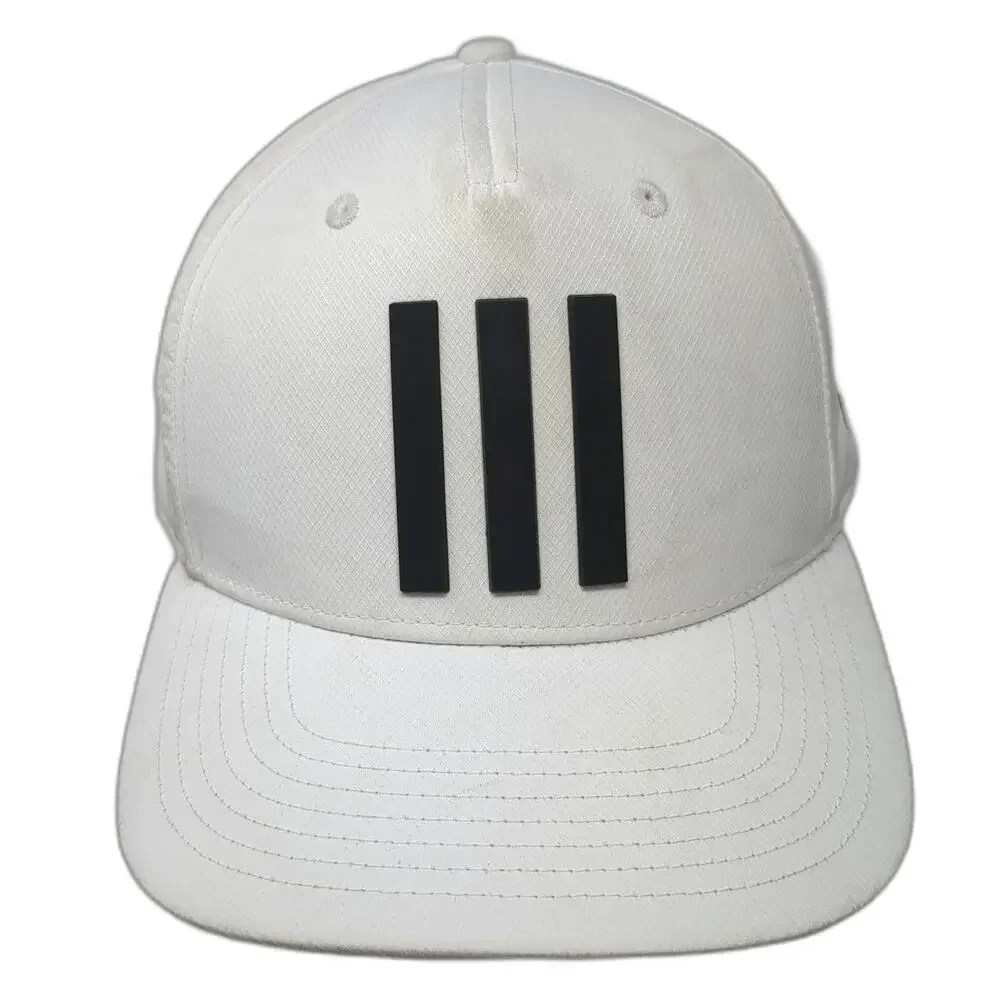 Adidas 5 Panel White Hat One Size Snapback BK Golf Performance Stripes Logo